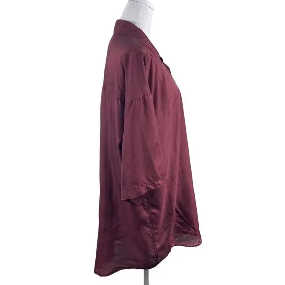 Vtg 80s City 100% Silk Tunic Top L Burgundy Blouse Button Up Romantic Boho Geek - Picture 5 of 7